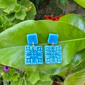 Brincos Azulejo Turquesa | Grés