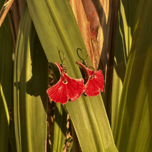 Brincos Folhas Gingko Vermelho | Grés