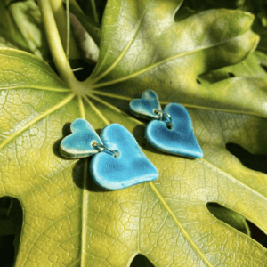 Brincos Coração Duplo Turquesa | Grés